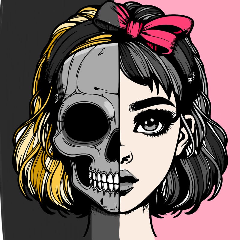 realistic girl with half skull mask