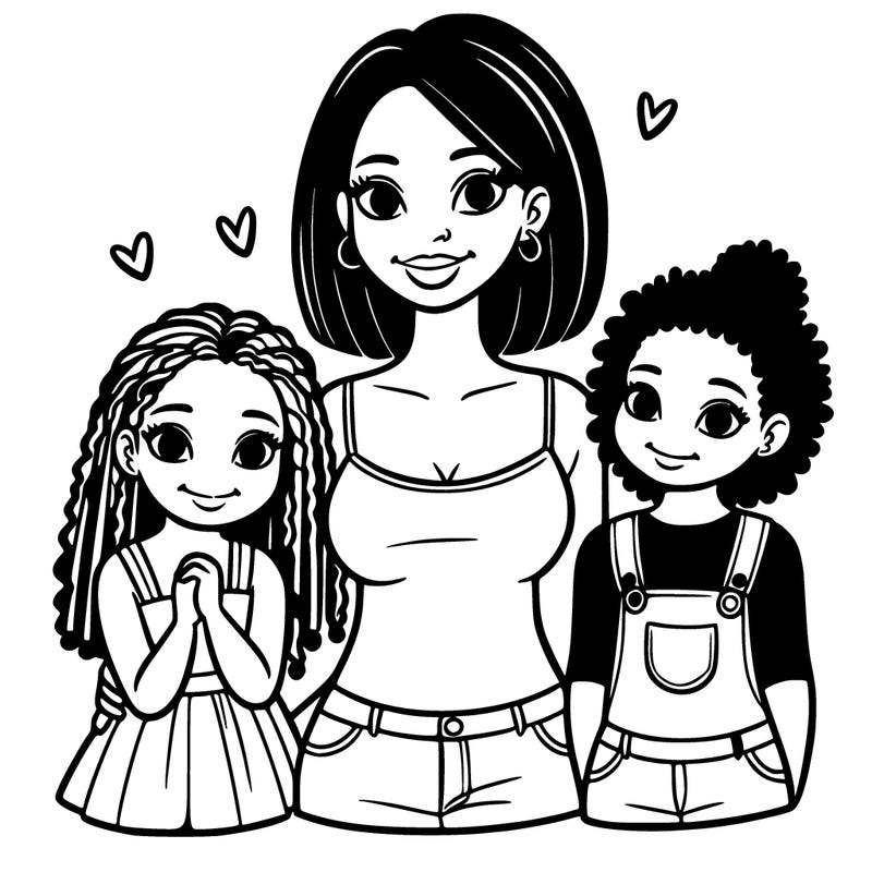 black mom and daughters