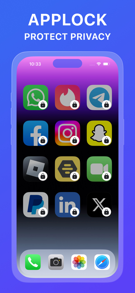 Smartphone screen showing social media apps with lock icons for privacy protection