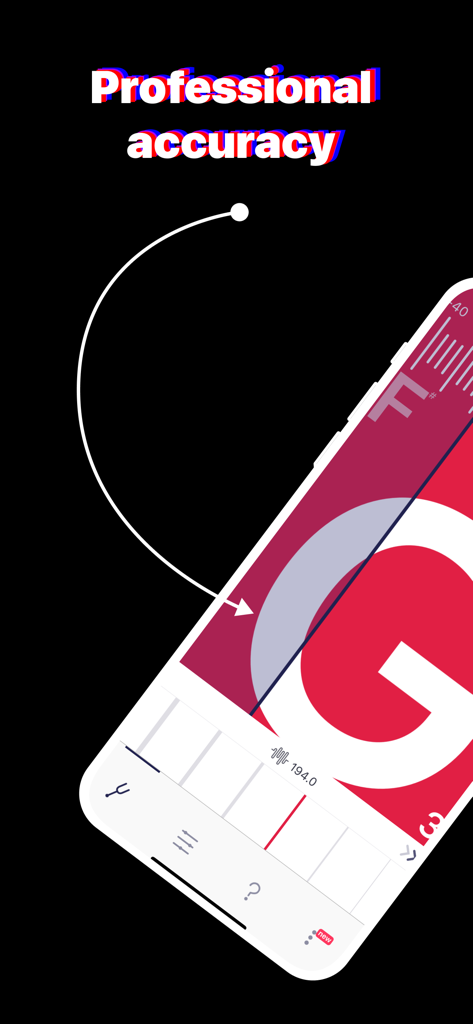 Tuner ONE PRO Guitar & Ukulele - Tuner ONE PRO app interface showing professional accuracy for guitar and ukulele tuning.