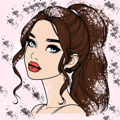 realistic girl with a ponytail on her hair and lips