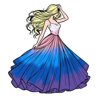 realistic woman with dress flowing in the wind