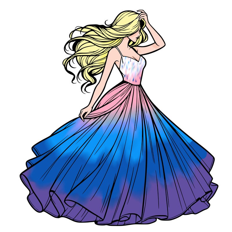 realistic woman with dress flowing in the wind