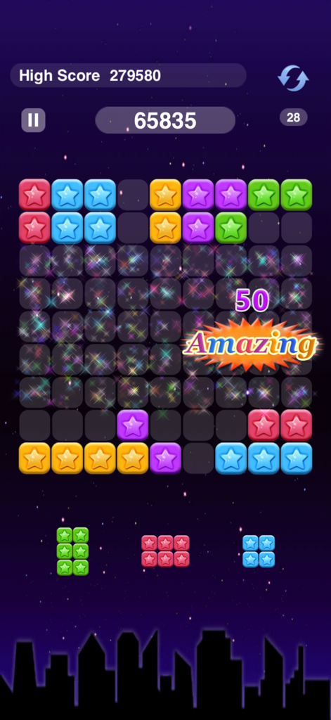 Pop Star - Block Star - Colorful star blocks being cleared in a puzzle game with sparkling effects