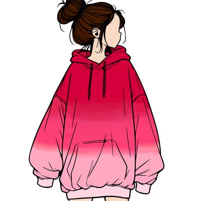 realistic girl with a oversized sweatshirt on and a bun
