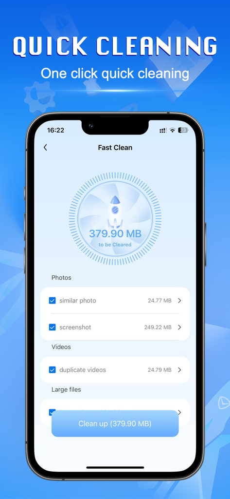 Smart Clean：Phone Storage - Smart Cleanアプリのクイック電話ストレージクリーニングインターフェース。類似写真や重複動画などが含まれます