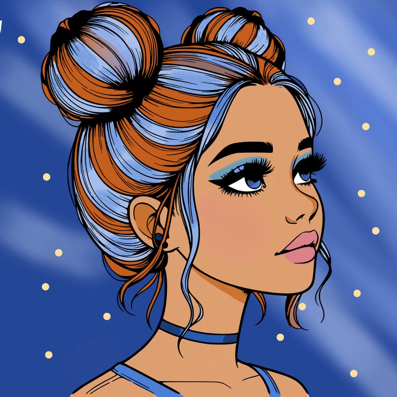 realistic girl with buns on the top of her head