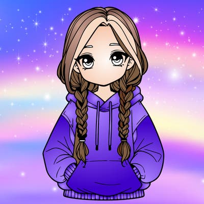a realistic girl with a oversized hoodie and she has braids