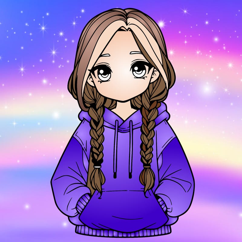 a realistic girl with a oversized hoodie and she has braids