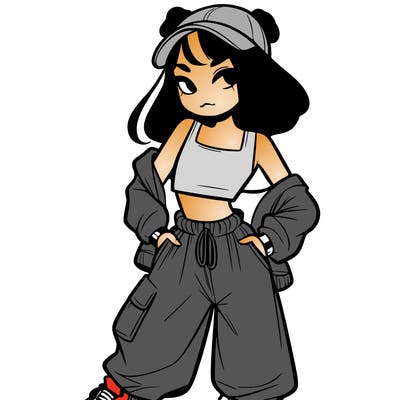 girl in crop top and baggy pants