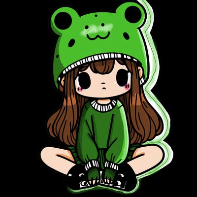 a girl wearing a frog hat and some frog socks