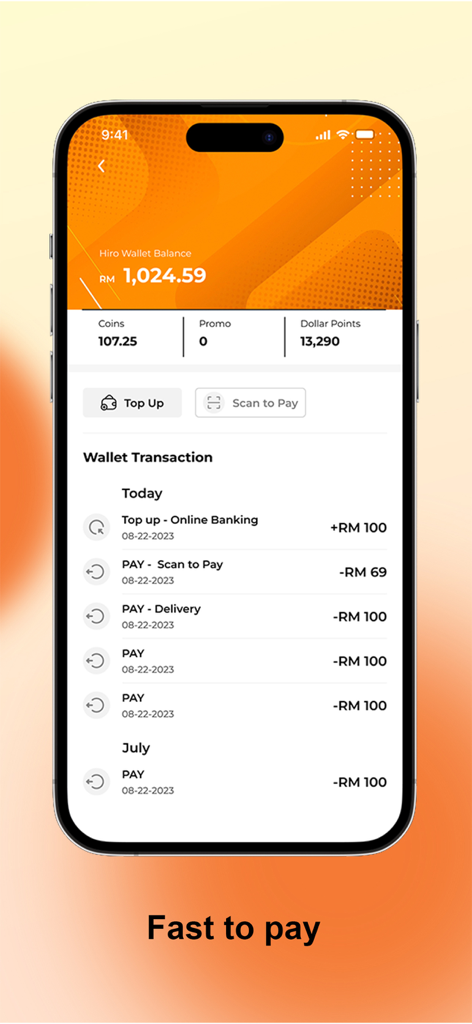 Dime Pay - Dime Pay app wallet interface showing balance and transaction history