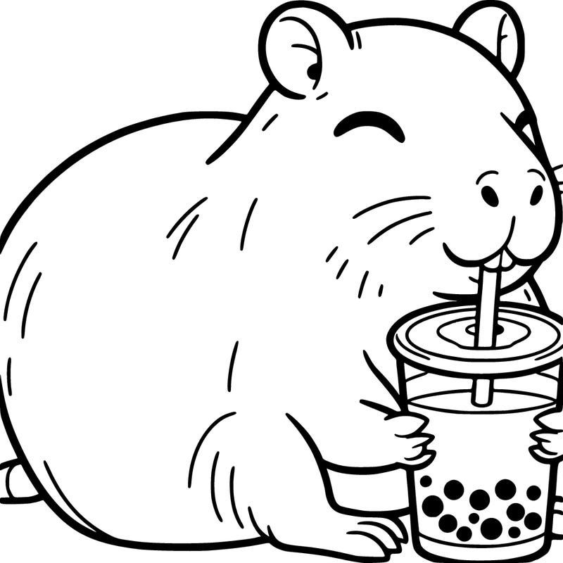 capybara drinking boba tea