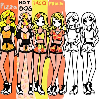 a group of girls wearing crop tops and shorts