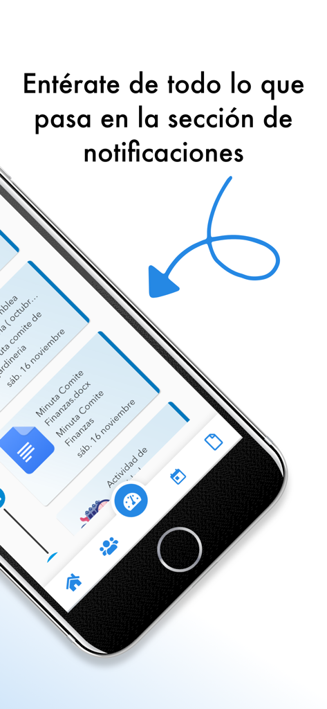 Hac - Smartphone screen showing the Hac app notifications section with condominium community updates and financial documents.