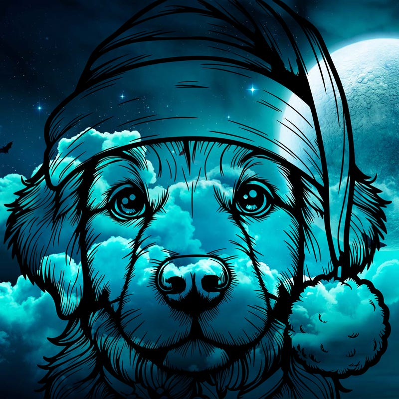 realistic dog with a christmas hat