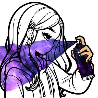 a realistic girl spray painting