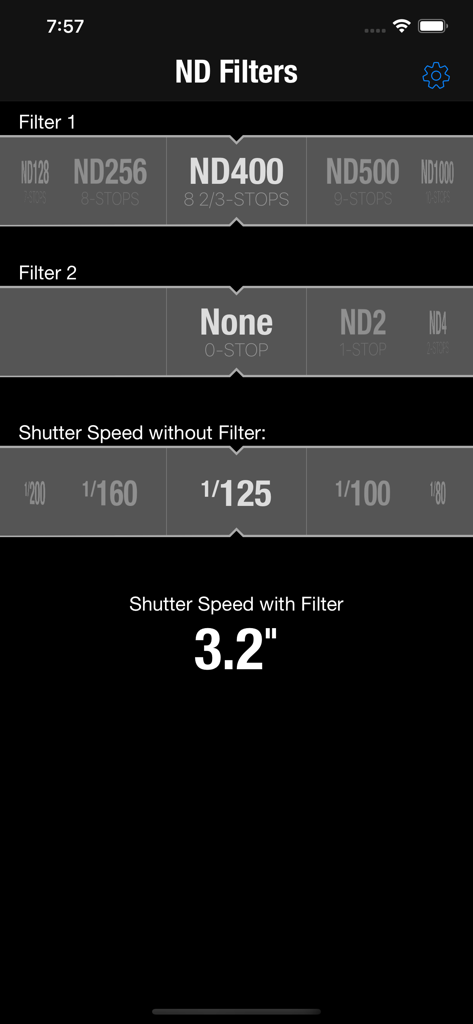 ND Filters - ND Filters app calculating shutter speed for long exposure photography