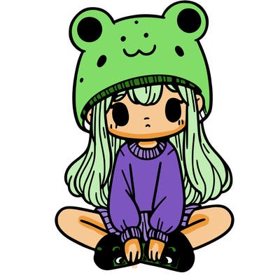 a girl wearing a frog hat and some frog socks