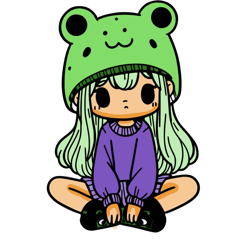 a girl wearing a frog hat and some frog socks