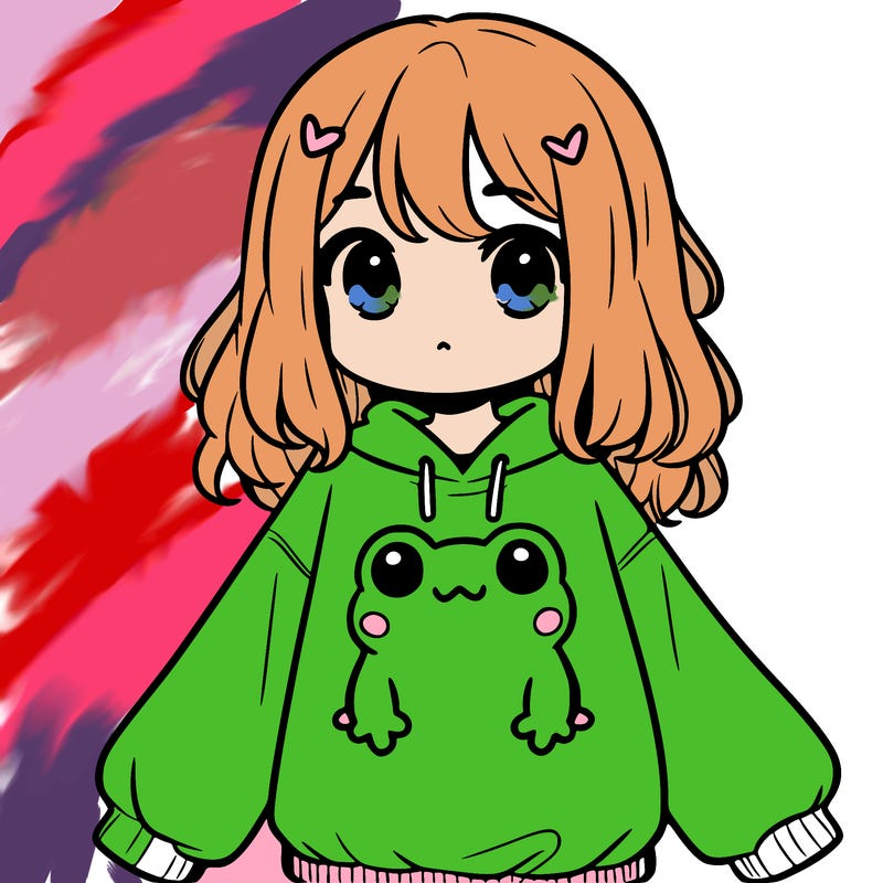 girl wearing frogging sweatshirt