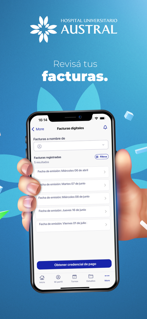 Portal Hospital Austral - Pantalla de la app Portal Hospital Austral mostrando una lista de facturas digitales