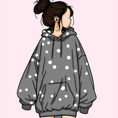realistic girl with a oversized sweatshirt on and a bun