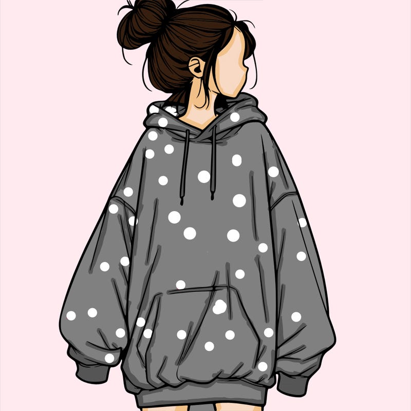 realistic girl with a oversized sweatshirt on and a bun