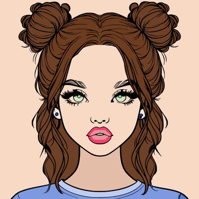 realistic girl with two buns in hair and lips