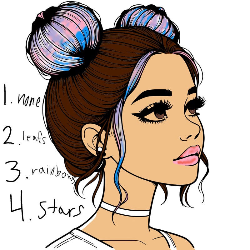 realistic girl with buns on the top of her head