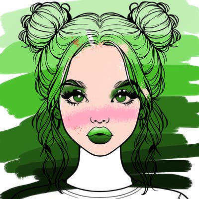 realistic girl with two buns in hair and lips