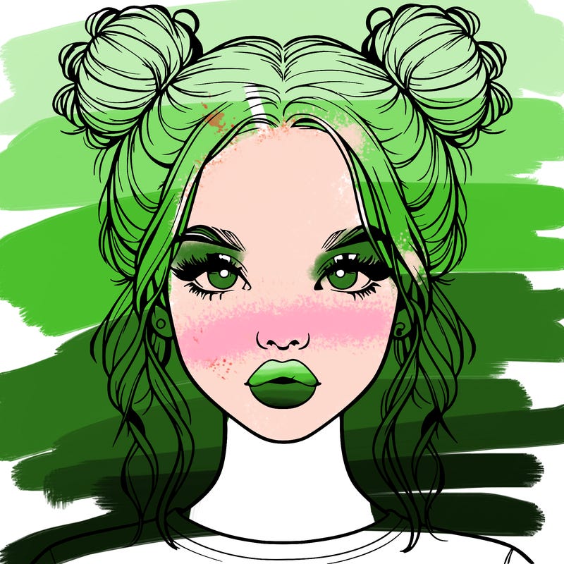 realistic girl with two buns in hair and lips