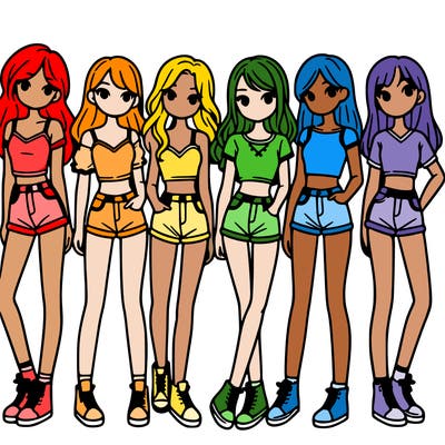 a group of girls wearing crop tops and shorts