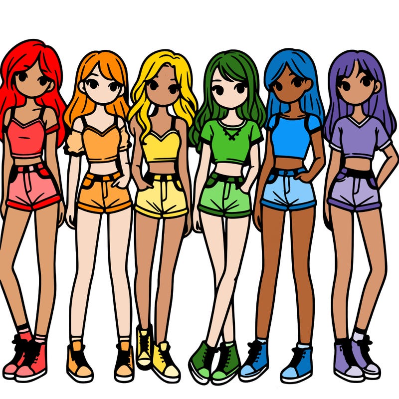 a group of girls wearing crop tops and shorts