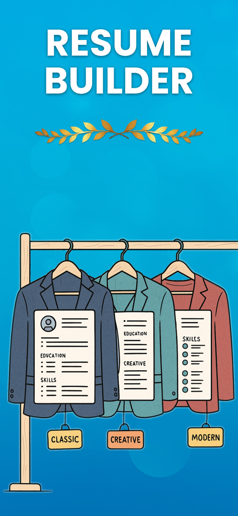 Resume Builder - Rezuma - An illustration showing three professional suits representing classic, creative, and modern resume styles in the Rezuma app.