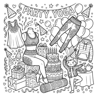 Get ready to color a lively celebration with our Yoga Activewear Birthday Party page! This festive design combines detailed yoga gear with joyful birthday elements, perfect for creative relaxation.