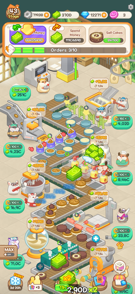 Hamster Tycoon : Cake Maker - Cute hamster managers operating a cake production line in a colorful factory setting from Hamster Tycoon