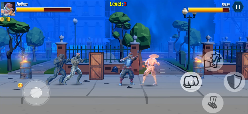 Street Combat :Grounds Fighter - Captura de pantalla de gameplay de Street Combat Grounds Fighter mostrando personajes luchando en una calle urbana.