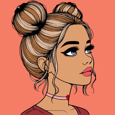 realistic girl with buns on the top of her head