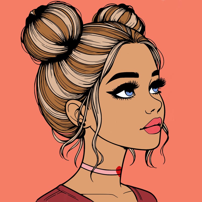 realistic girl with buns on the top of her head