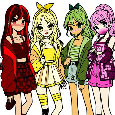 teen manga girls group of 4