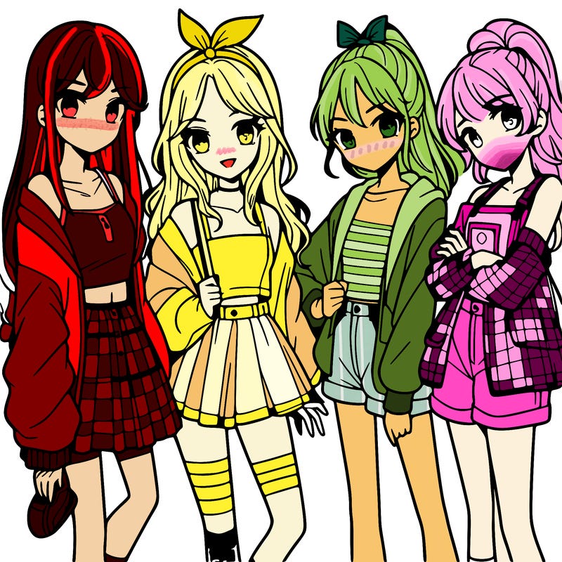 teen manga girls group of 4