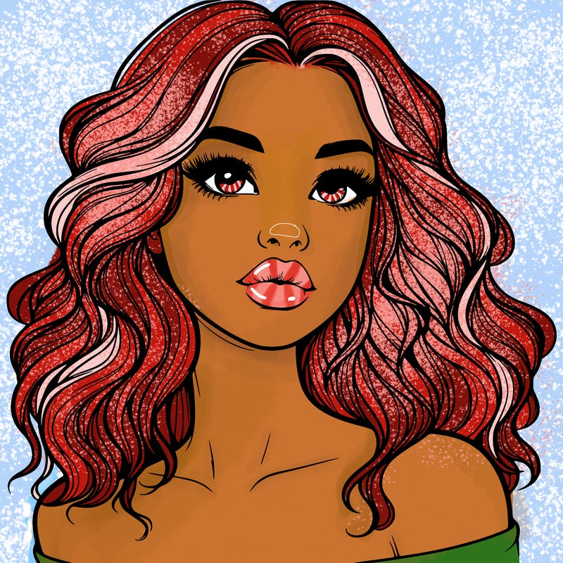 realistic girl with wavy hair and lips