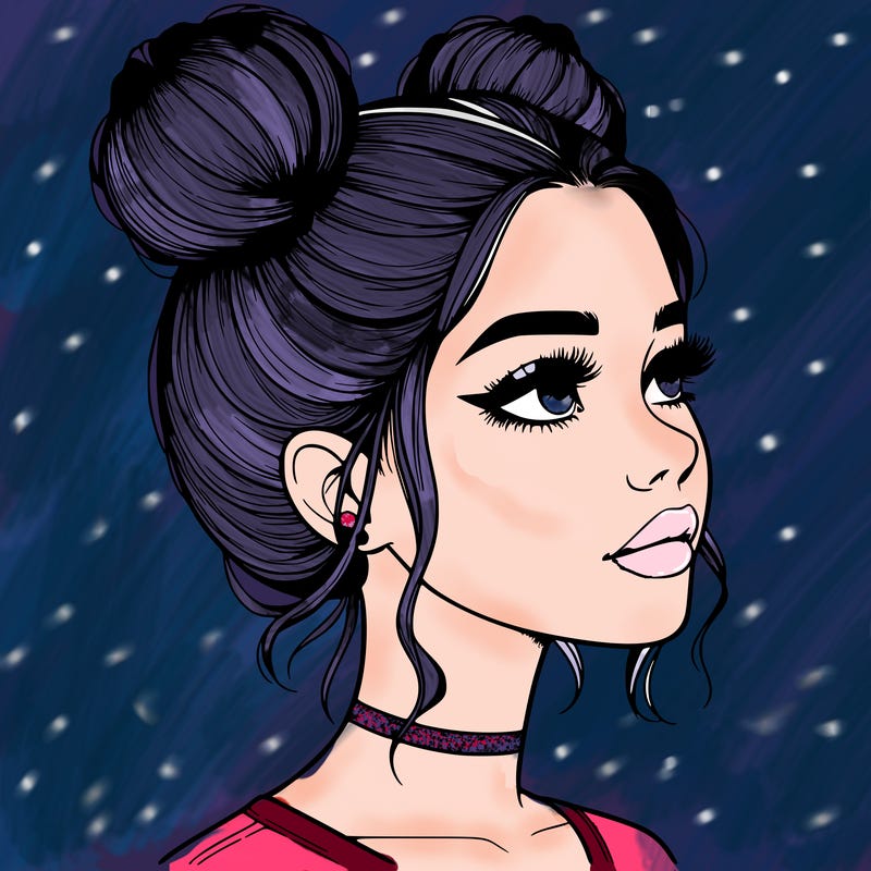 realistic girl with buns on the top of her head