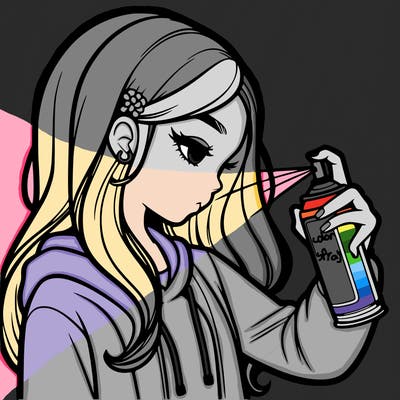 a realistic girl spray painting