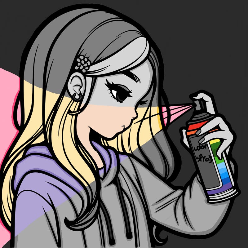 a realistic girl spray painting