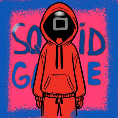 faceless girl in a tracksuit with a hood on and no hair