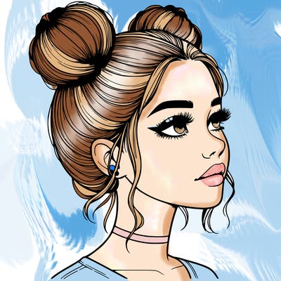 realistic girl with buns on the top of her head