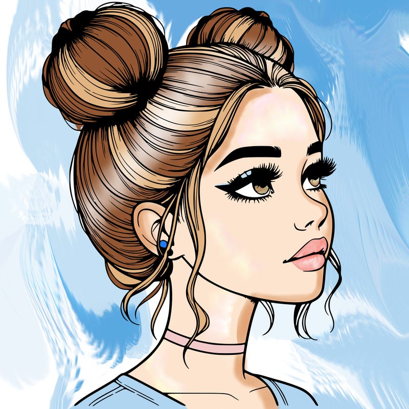 realistic girl with buns on the top of her head