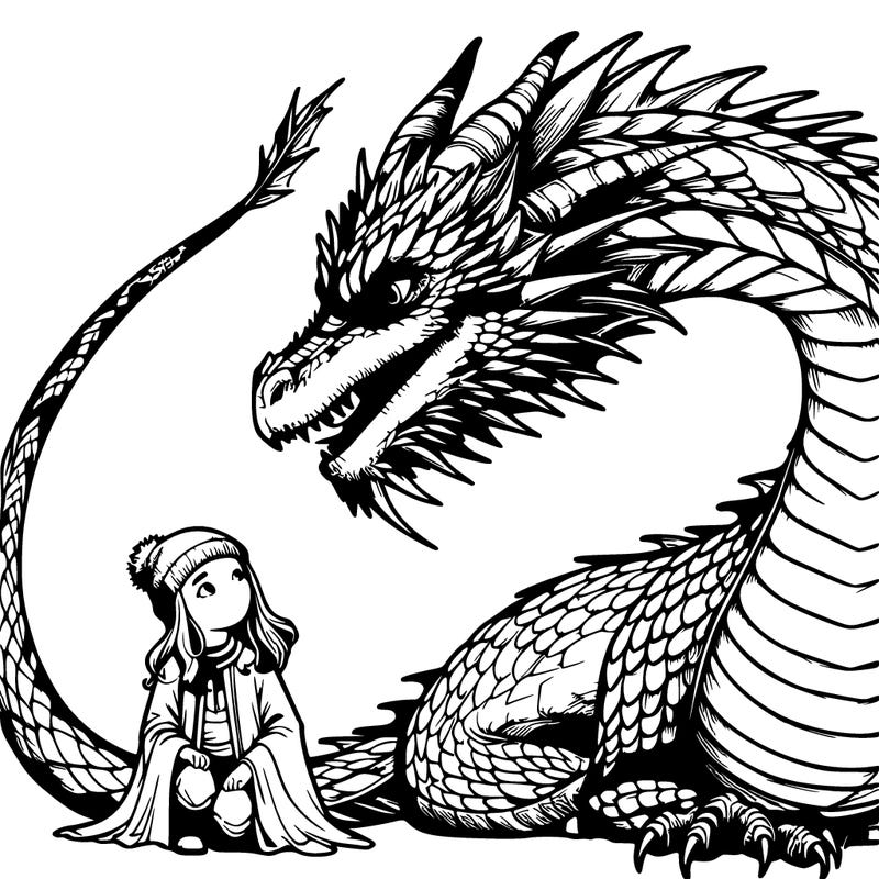 realistic dragon with a girl